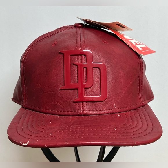 Marvel DareDevil DD Raised Logo Faux Leather Red Snapback Hat Maroon SPENCERS - Picture 1 of 6